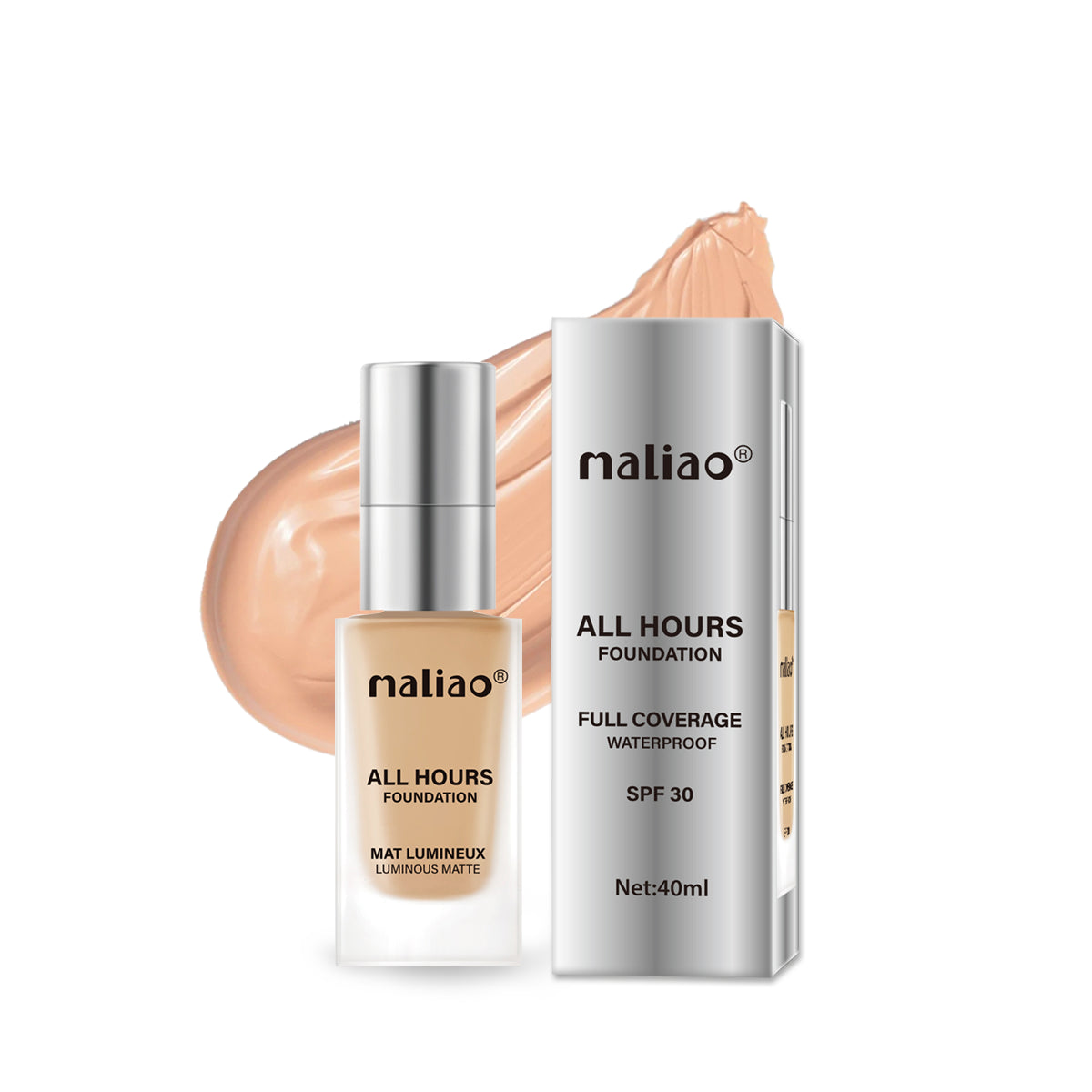 Maliao All Hours Foundation Mat Lumineux - Full Coverage, Waterproof, Luminous Matte Finish Face
